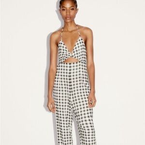 Zara Black and White Gingham Cutout Jumpsuit